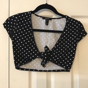 Forever 21 Black Tie-front Crop Top with Hearts